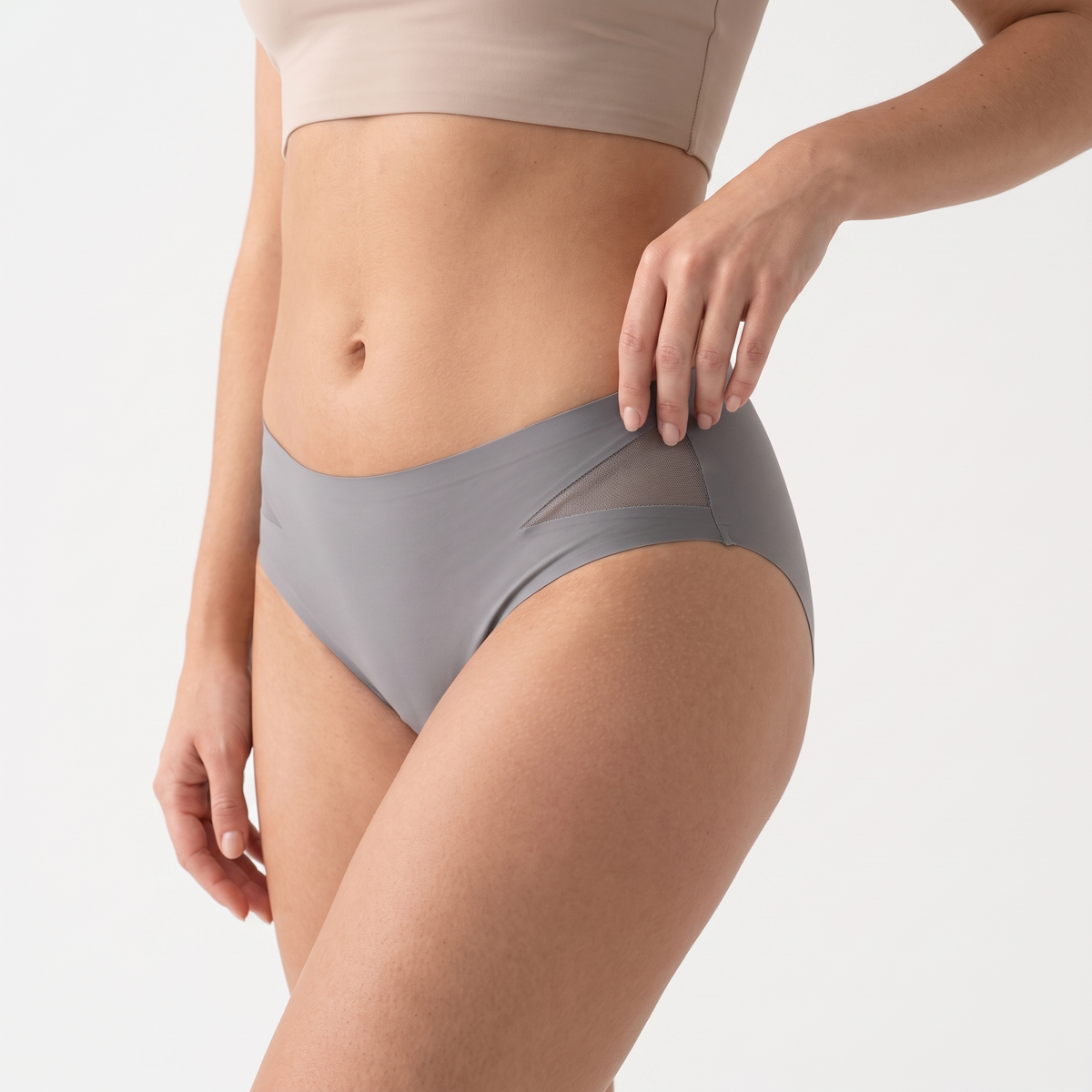 Seamless Mesh-Trim Brief in Grey — front view