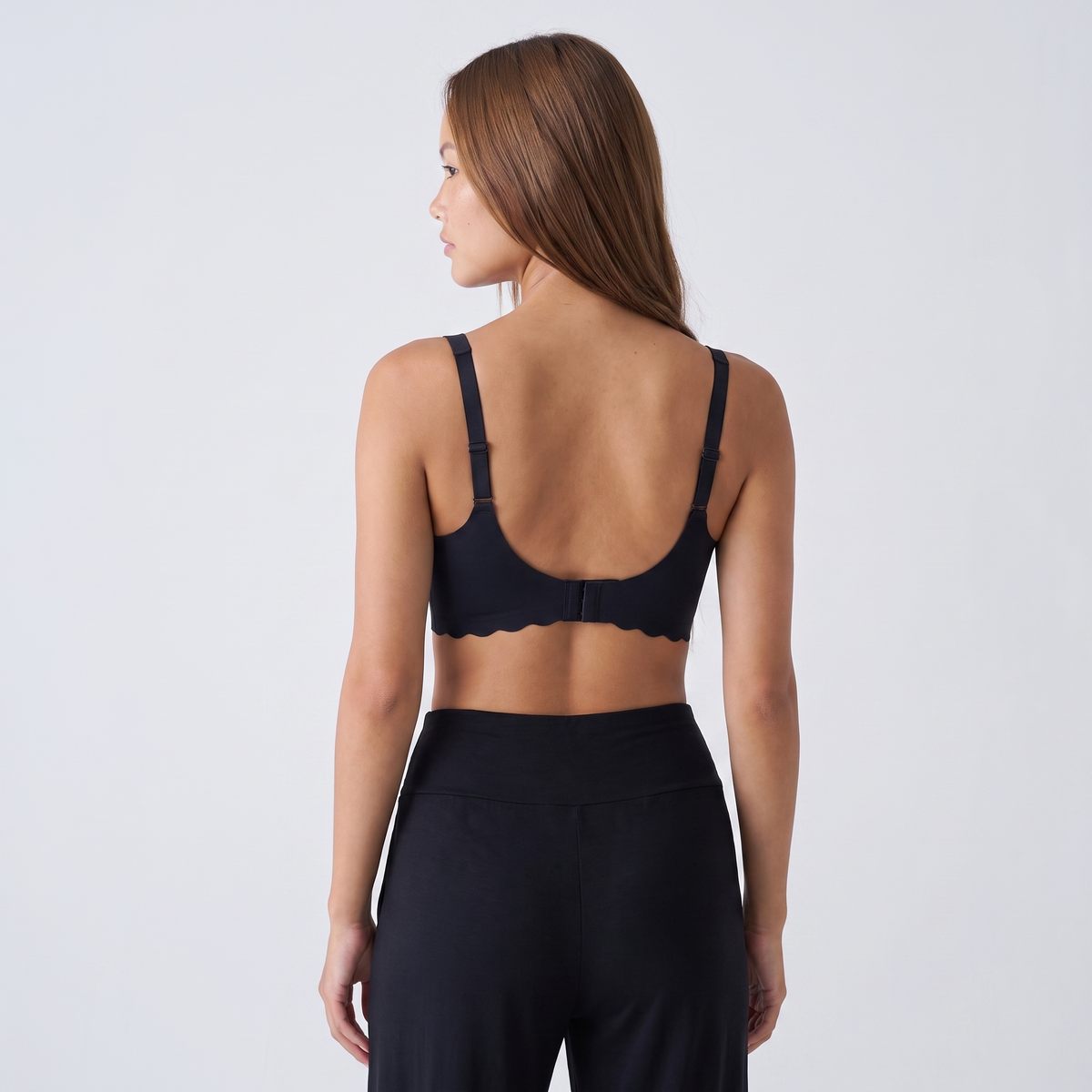 The Scalloped Deep V Wireless Bra — back view