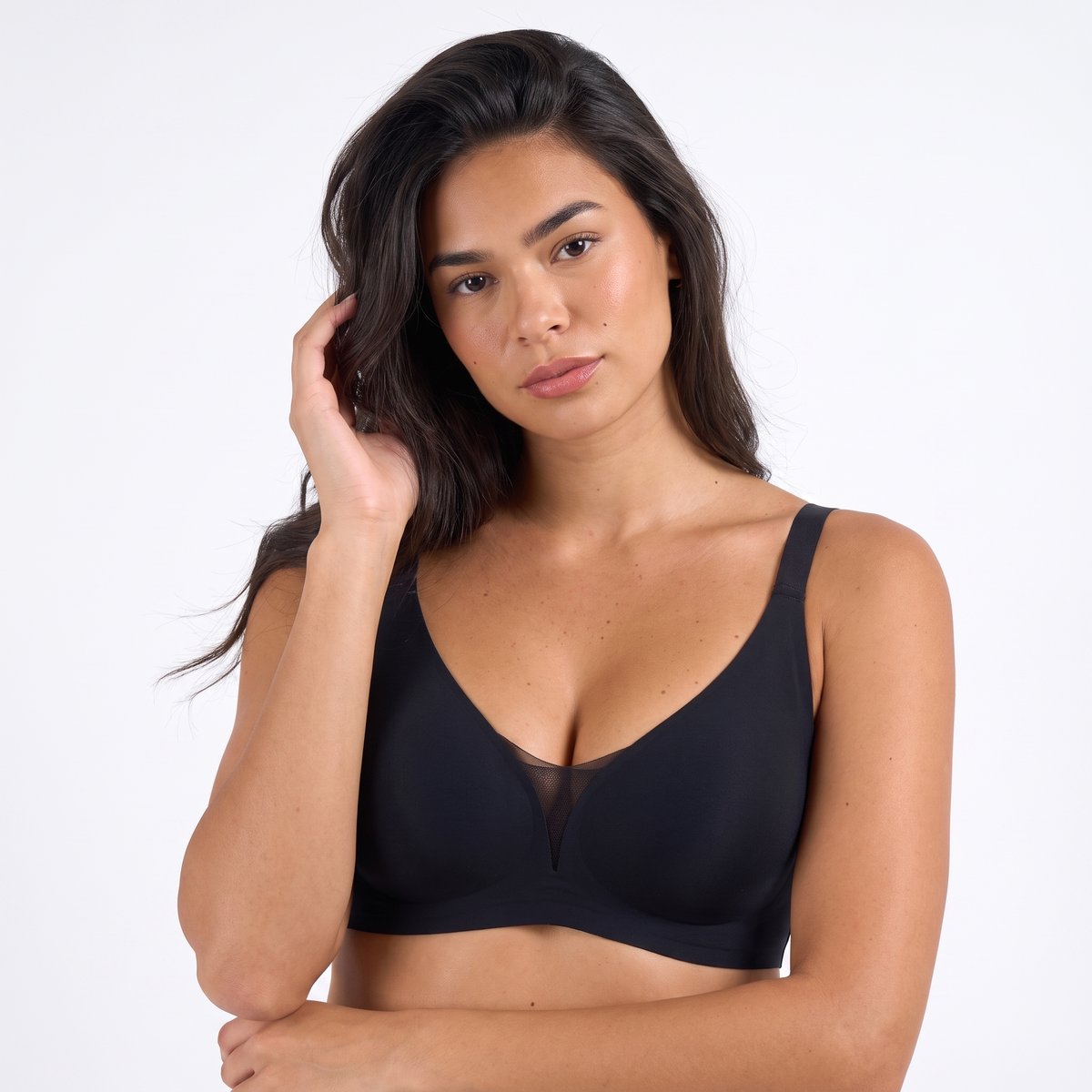 The Support & Lift V-Neck Bra in Black — colour detail