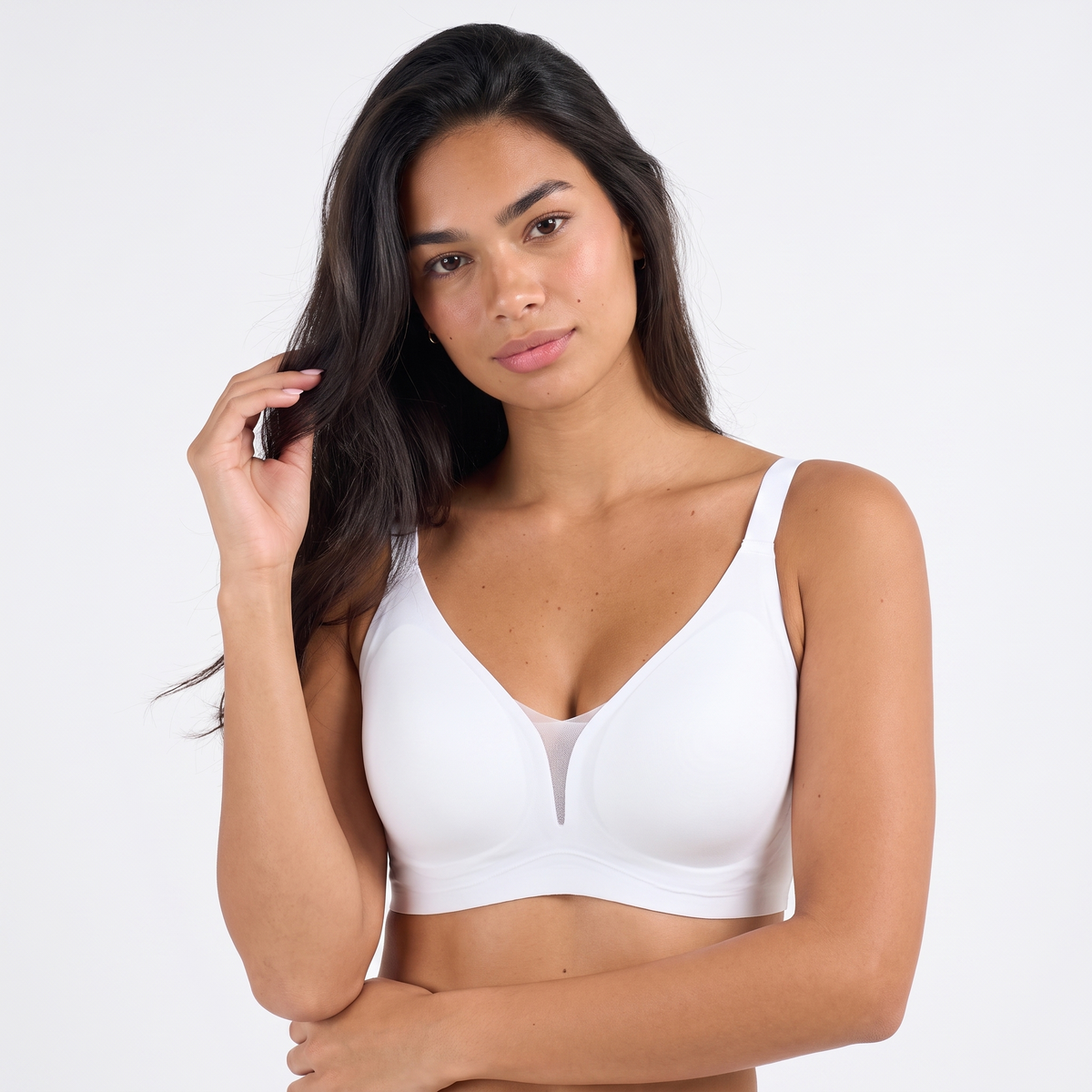 The Support & Lift V-Neck Bra in White — colour detail