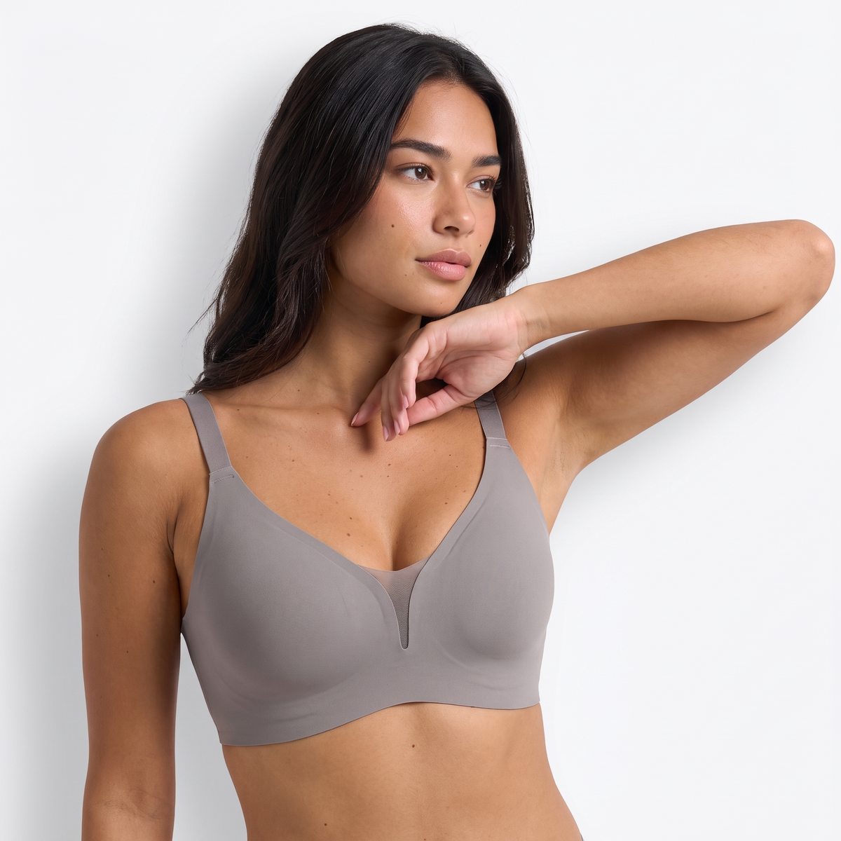 The Support & Lift V-Neck Bra in Grey — colour detail