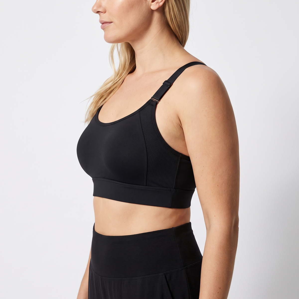 The Seamless Wireless Full Coverage Bra — side profile, Black