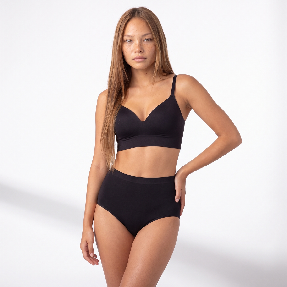 The V-Neck Shaping QuietFrame Set — full-length front (Black)