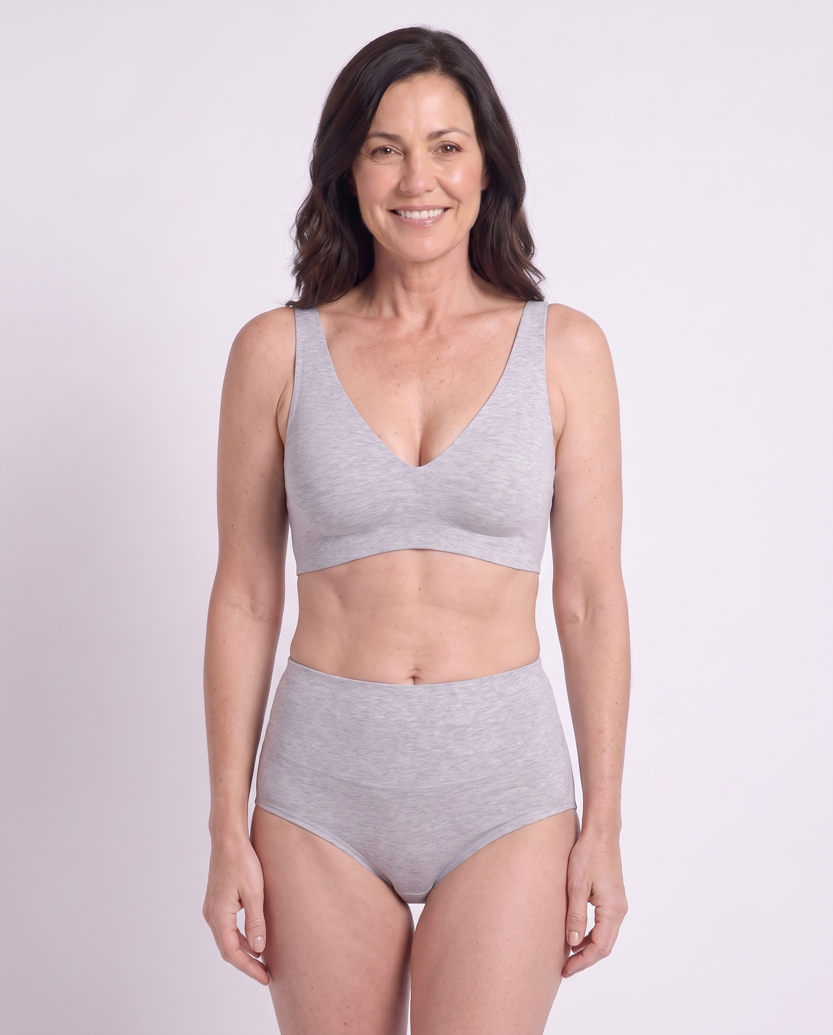 The Deep V QuietFrame Set in Grey, on model, front