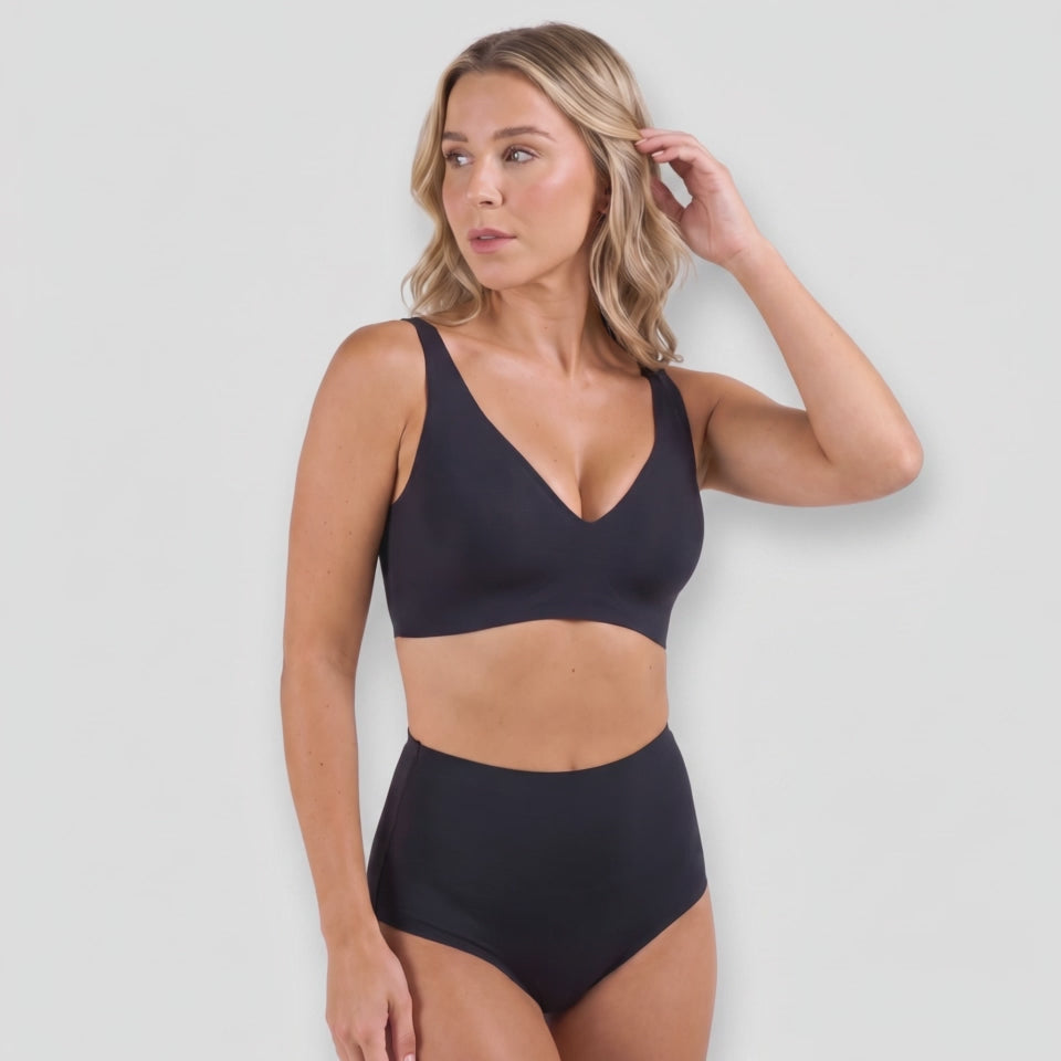 The Deep V QuietFrame Bra on model